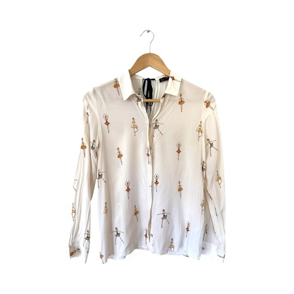 Zara Cream Ballerina Blouse with Tiny Black Bow Tie - Picture 6 of 14